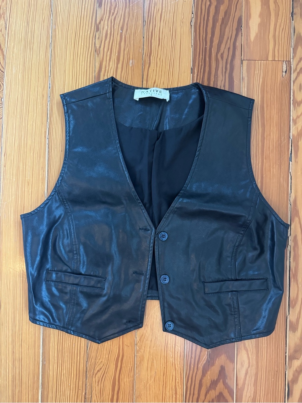 Native Daughters Faux Black Leather Vest